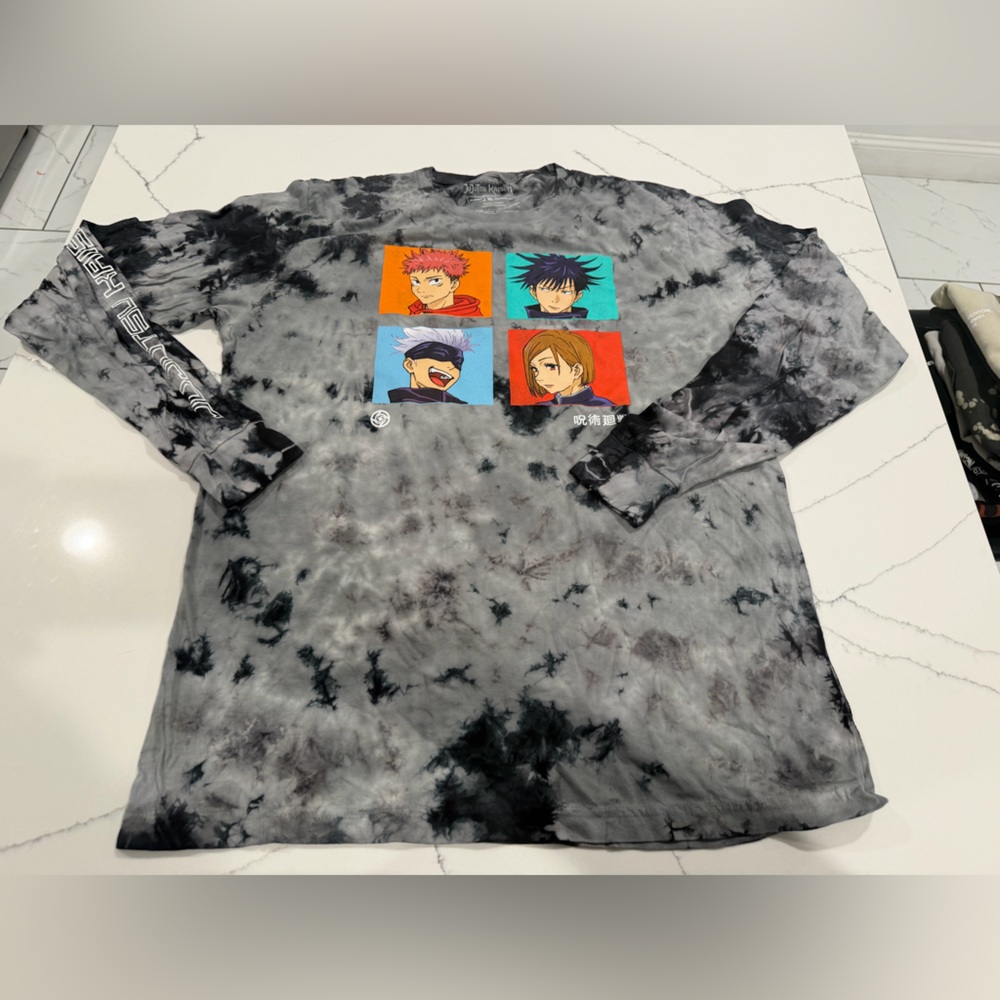 Men's Long Sleeve Tie-Dye Graphic Tee - Black/Gray